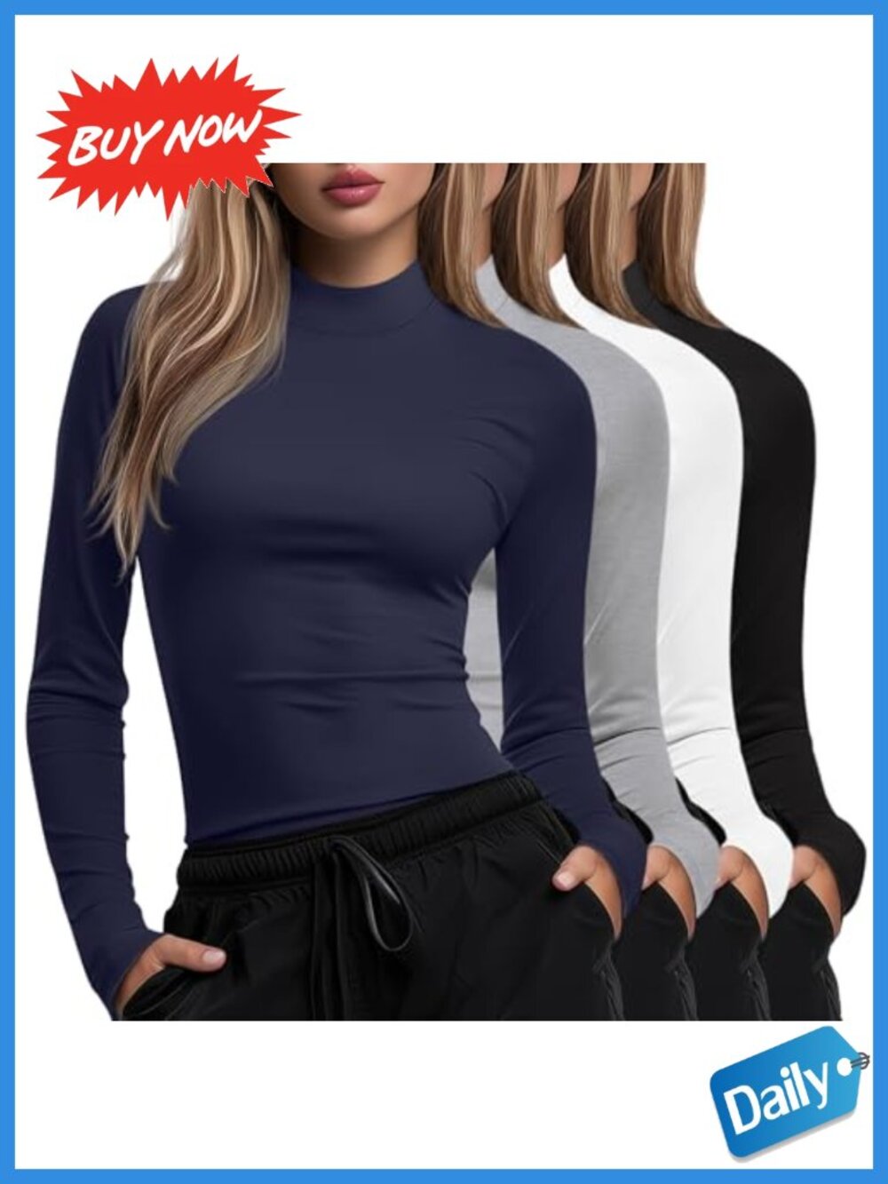 Womens Long Sleeve Mock Neck Underscrub Shirts Slim Fit Cotton Blend 4 Pack
